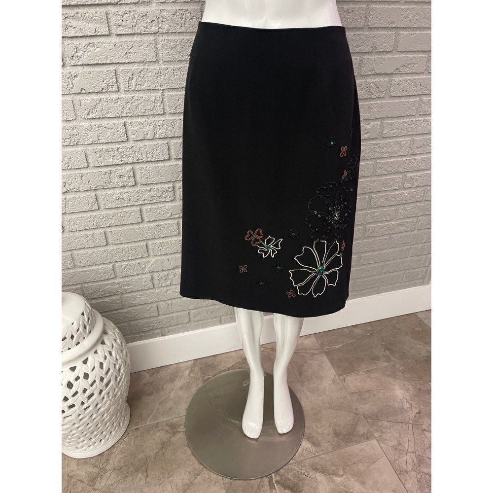 Russell Scott Signature Black Beaded Sequin Skirt Size 12
